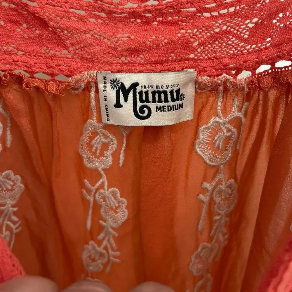 Show Me Your MuMu Blushing Lace Coral Floral 100% Silk Mini Dress Size Medium - Picture 4 of 7